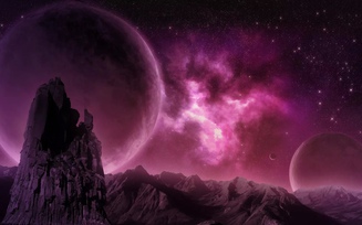 3D, pink, скалы, горы, nebula, туманность, planet, планета